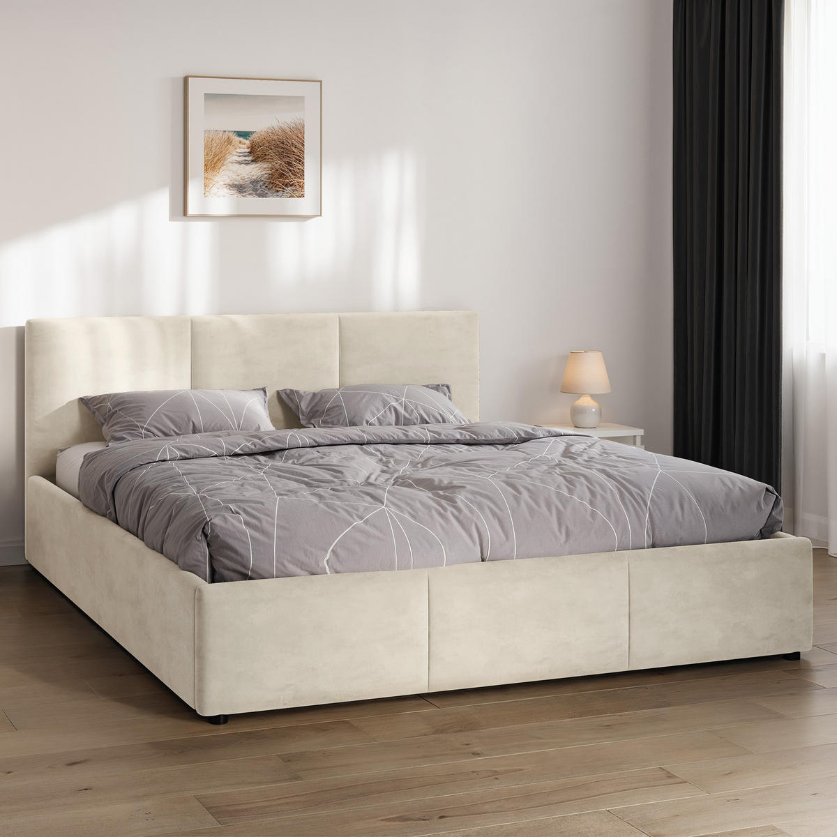 POLSTERBETT 160×200 cm mit Bettkasten und Lattenrost Nela HLR-1 Beige Velours - Beige, Holz/Textil (160/200cm) - Jana