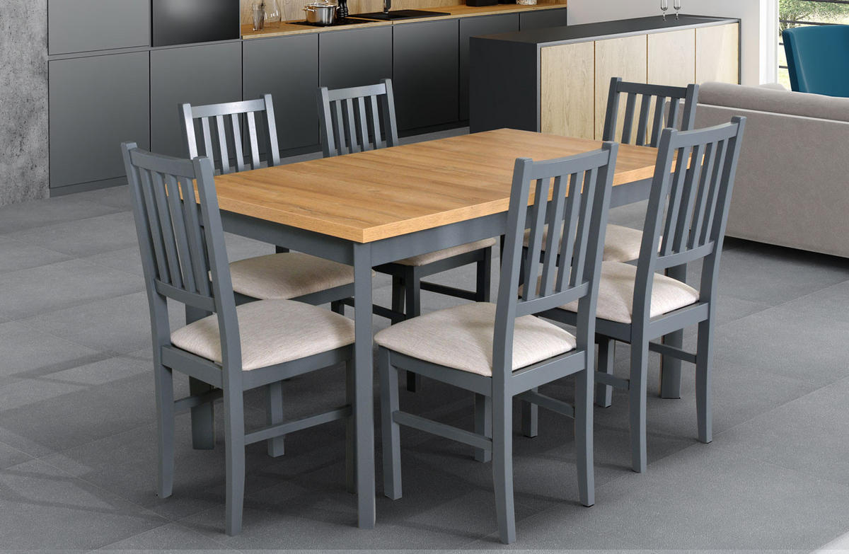 ESSZIMMER SET Nilo 7 grau / beige 140 / 80 / 93cm - Beige/Grau, Holz/Holzwerkstoff (140/93/80cm) - Feldmann-Wohnen
