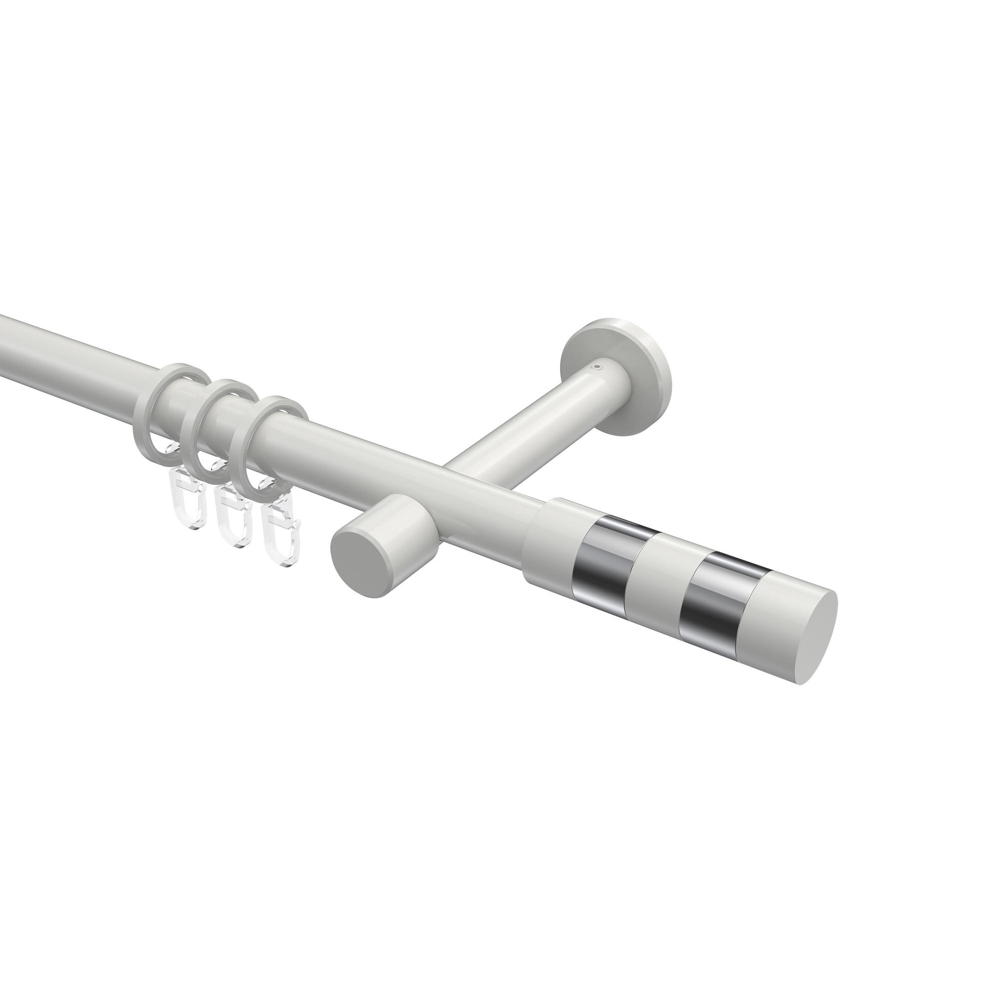 GARDINENSTANGEN-SET Prestige Mavell 120 cm, 1-läufig, 20 mm Ø Weiß - Chromfarben/Weiß, Metall (120cm) - INTERDECO
