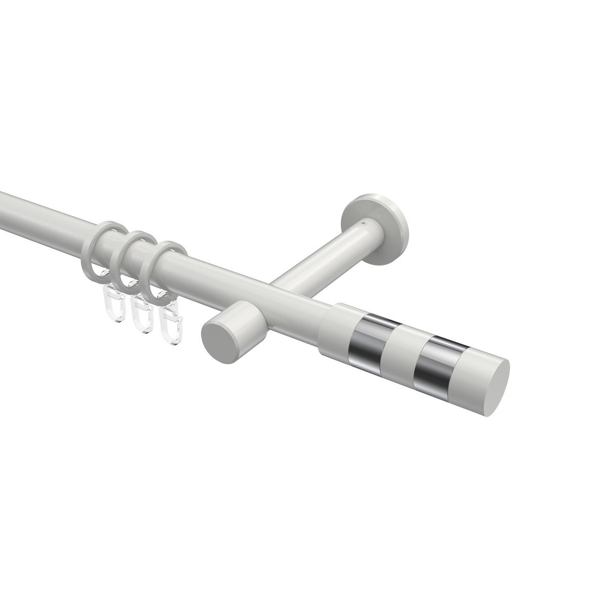 GARDINENSTANGEN-SET Prestige Mavell 260 cm (geteilt in 2 x 130 cm), 1-läufig, 20 mm Ø Weiß - Chromfarben/Weiß, Metall (260cm) - INTERDECO