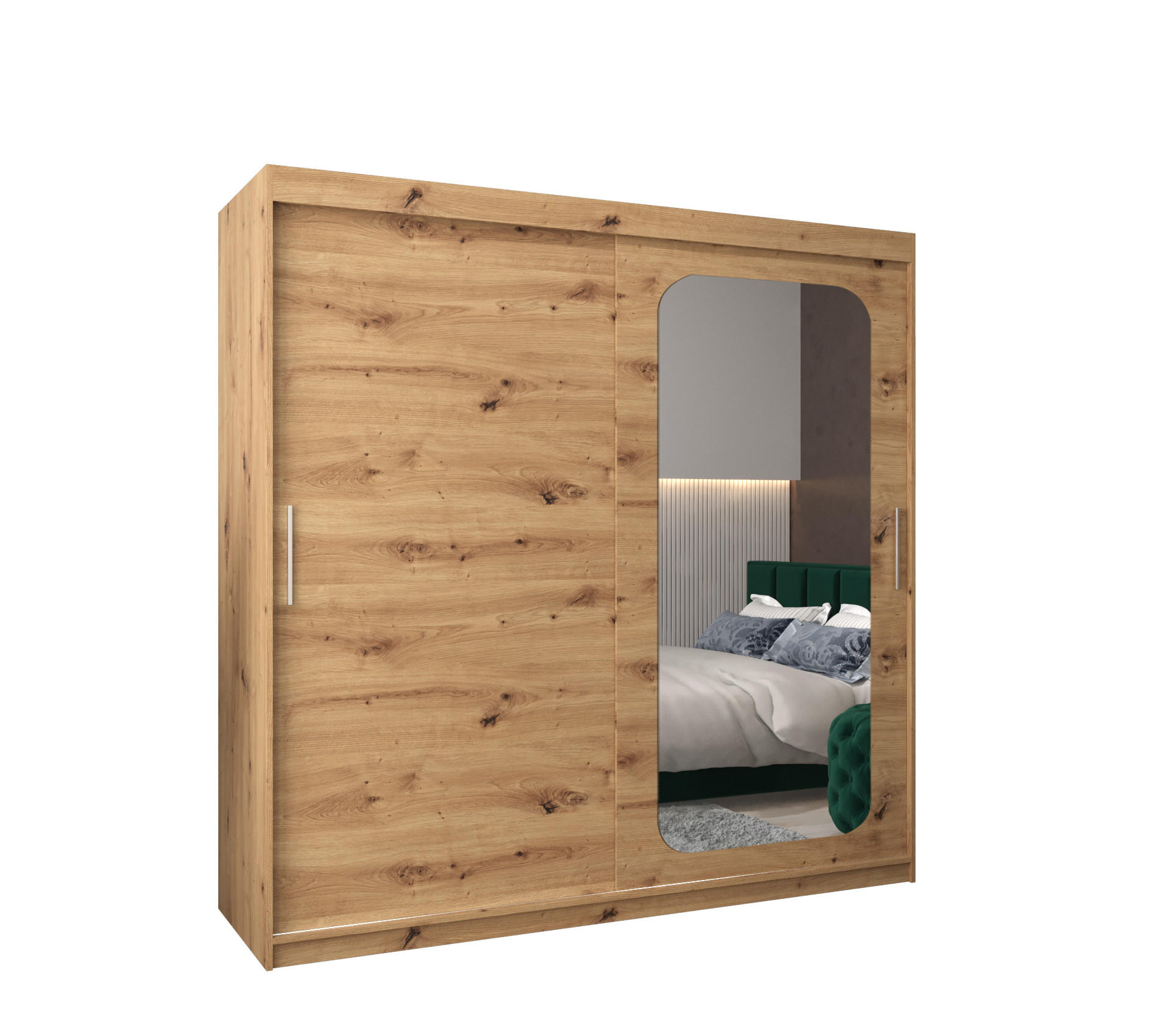 SCHWEBETÜRENSCHRANK 200/200/62 2-türig - Silberfarben/Eiche Artisan, Holz/Kunststoff (200/200/62cm) - MÖBEL KRYSPOL