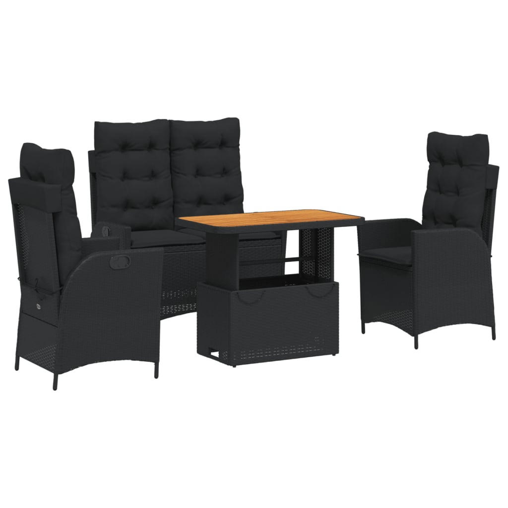 GARTEN-ESSGRUPPE 4-TLG. Mit Kissen Schwarz Poly Rattan - Schwarz, Kunststoff - vidaXL