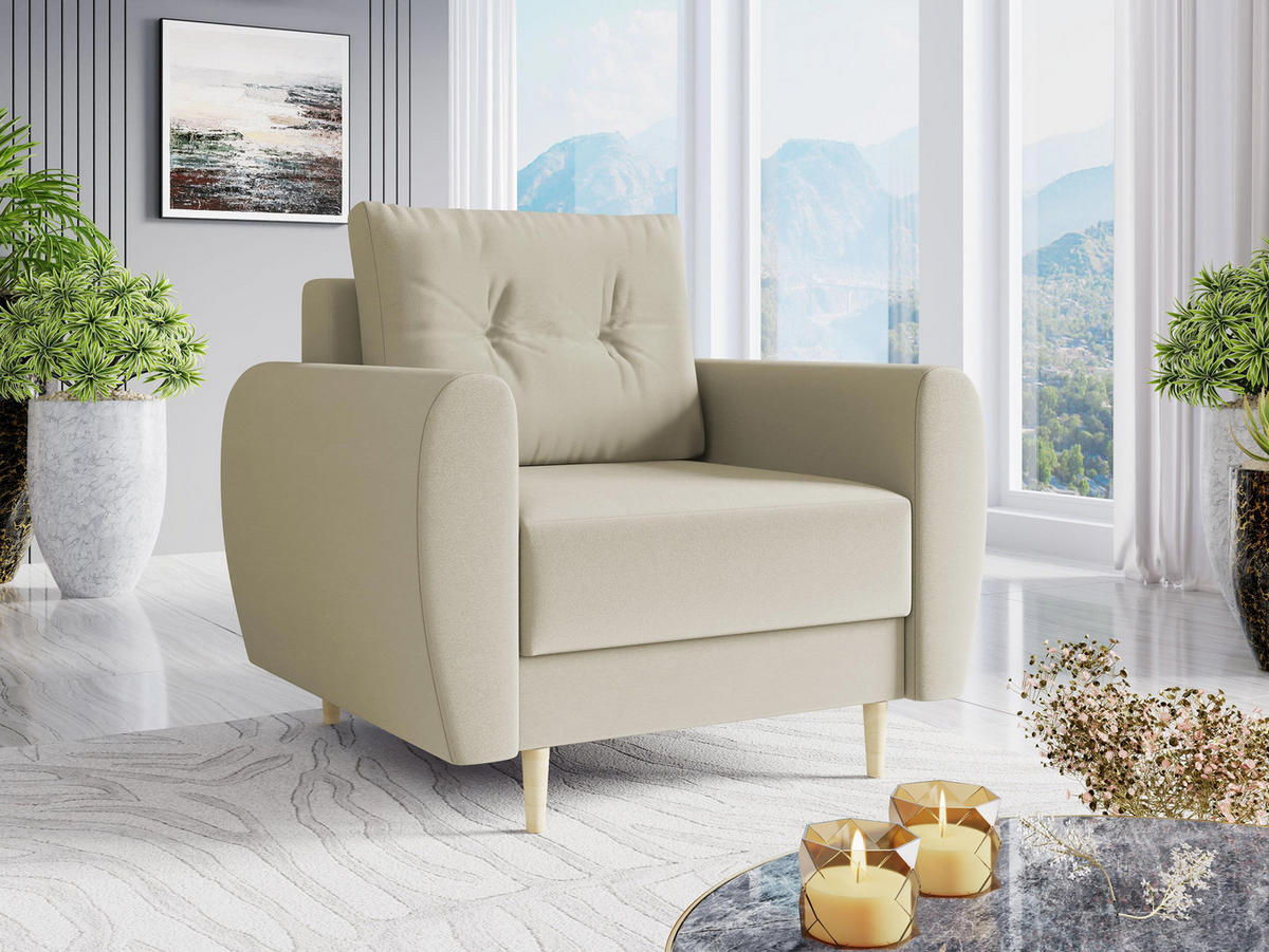 SESSEL Palermo - Beige/Naturfarben, Holz/Textil (104/95/82cm) - MIRJAN24