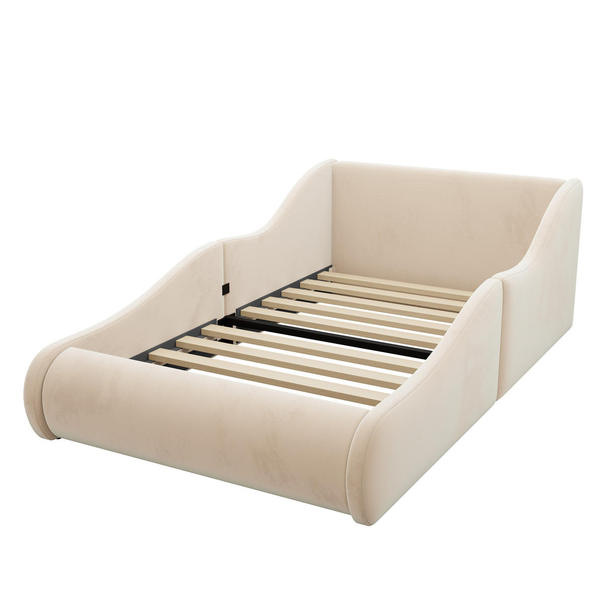 POLSTERBETT 90/200 cm Beige mit hohem Kopfteil und Seitenschutzgittern - Beige, Textil/Metall (90/200cm) - Oxeza