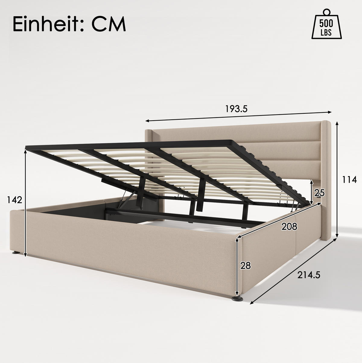 POLSTERBETT 180/200 cm Beige aus Leinen mit Stauraum - Beige, Textil (180/200cm) - OKMYHOME