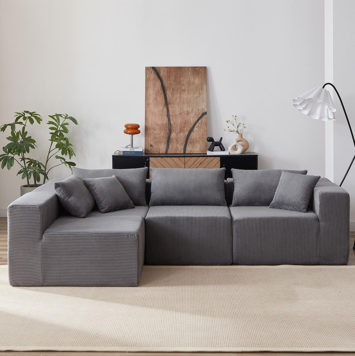 SOFA L-Form modular Cord Grey - Grau, Kunststoff (167/264cm) - Meubliv