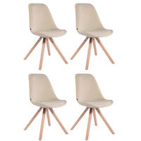 STUHL 4er Set Samt creme - Eukalyptusholzfarben/Creme, Holz/Textil (48/84/56cm) - CLP