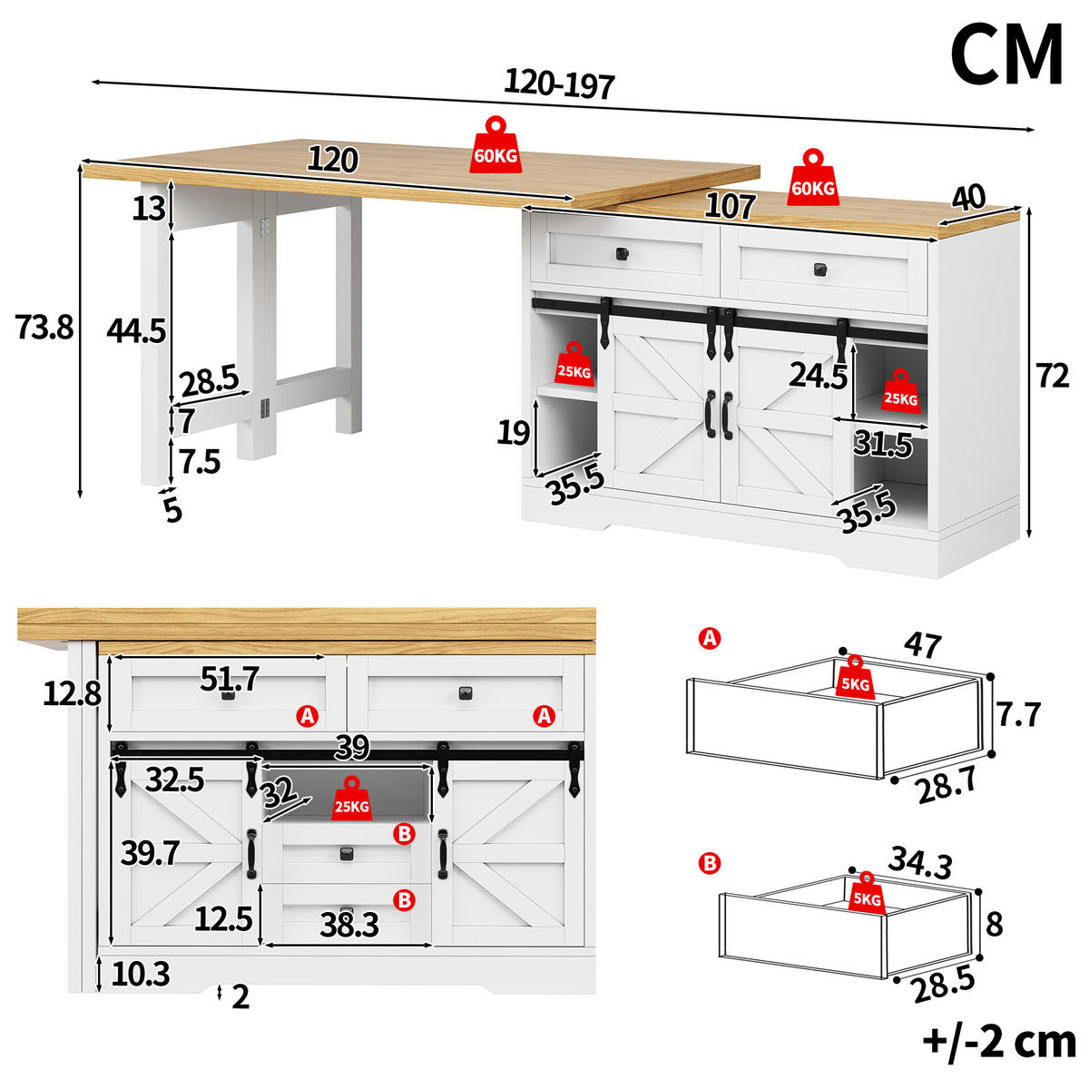 KÜCHENINSEL 360° Drehbar Stauraum Modern - Weiß, Holzwerkstoff (120/72/40cm) - FLIEKS