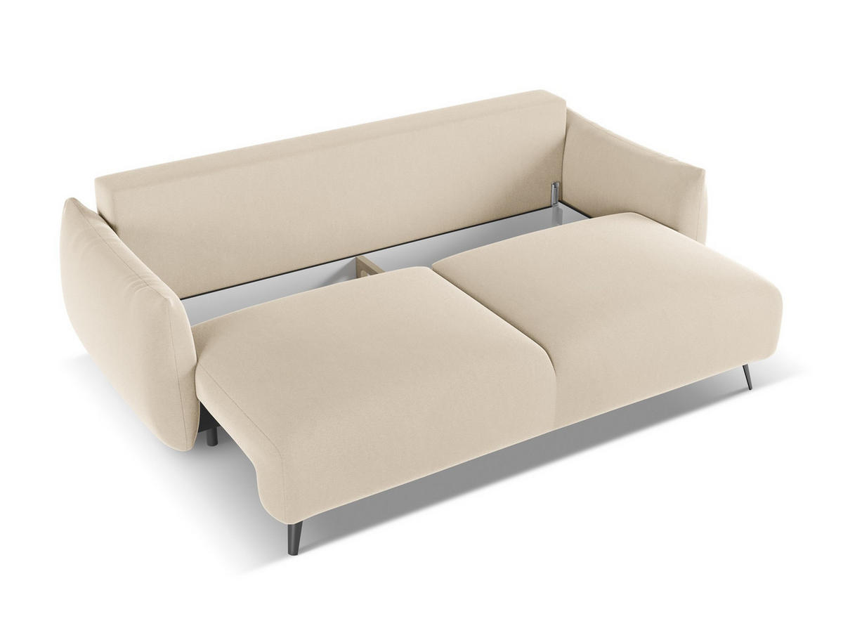 3-SITZER SOFA mit Schlaffunktion Samt Stoff Beige - Beige/Creme, Textil/Metall (230/86/105cm) - Makamii