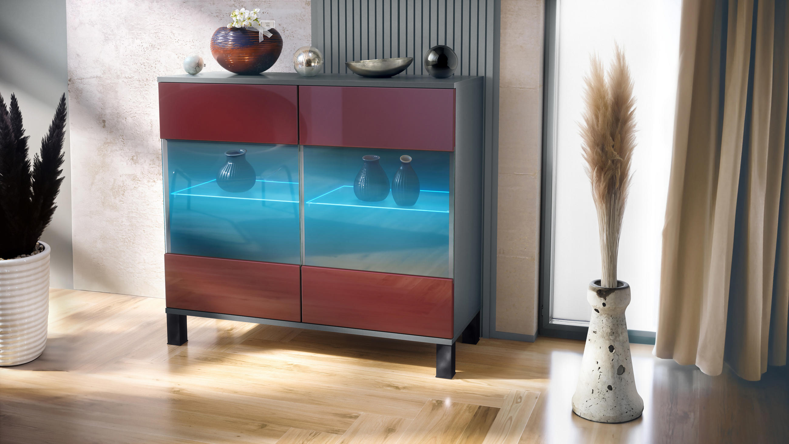 KOMMODE Bari Bordeaux Hochglanz - Bordeaux, Holzwerkstoff (92.5/84.5/35cm) - Vladon