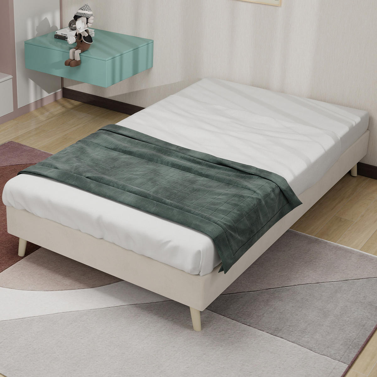 POLSTERBETT 90/200 cm Beige aus Stoff und Metall mit Stauraum - Beige, Textil (90/200cm) - OKWISH
