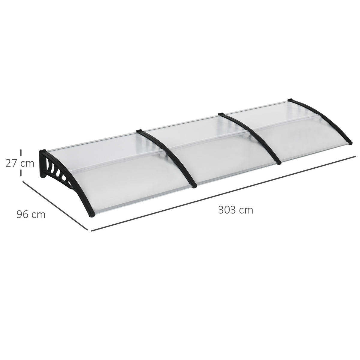 PULTVORDACH, Vordach, Alu, Schwarz - Schwarz, Kunststoff (96/27/303cm) - Outsunny