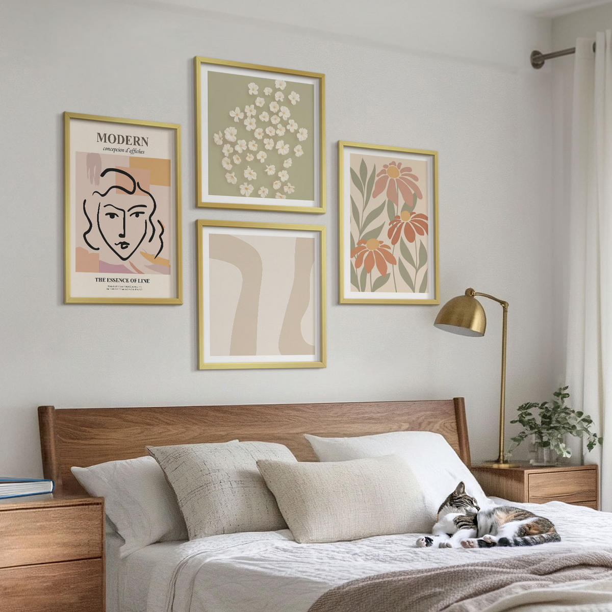 BILDER SET 4er Set - 50x50 cm & 40x60 cm Goldrahmen - Moderne abstrakte Frau - Goldfarben, Kunststoff (50/50cm) - TULUP