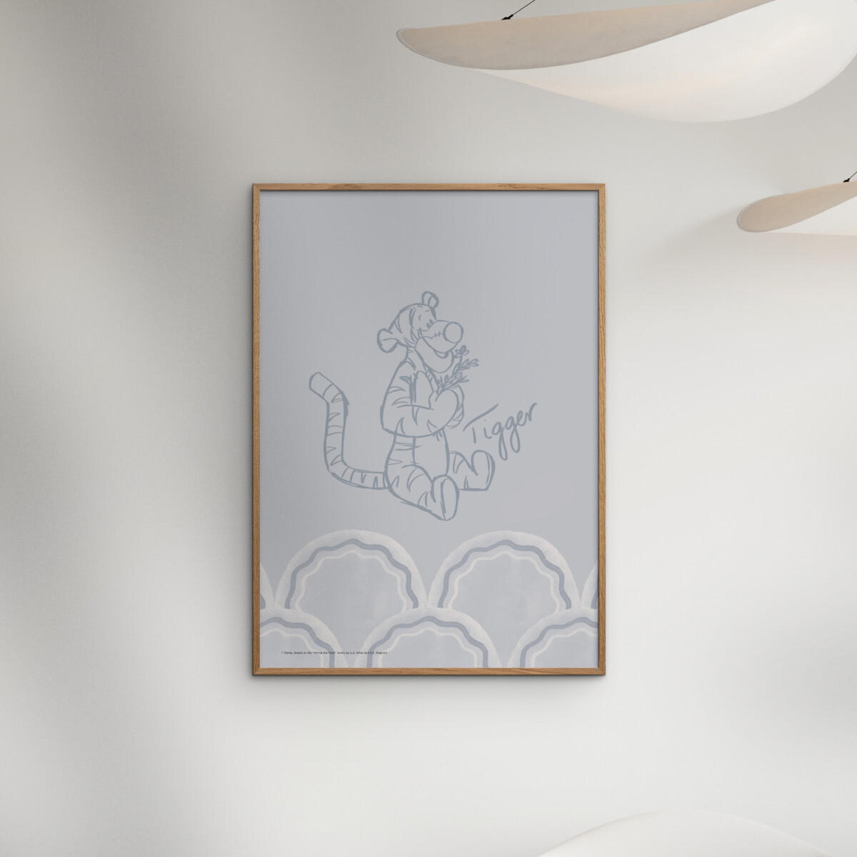POSTER mit Rahmen Disney - Disney's Tigger Cloudy Blue Sketch - Blau/Eichefarben, Holz/Papier (50/70cm) - Poster&Frame