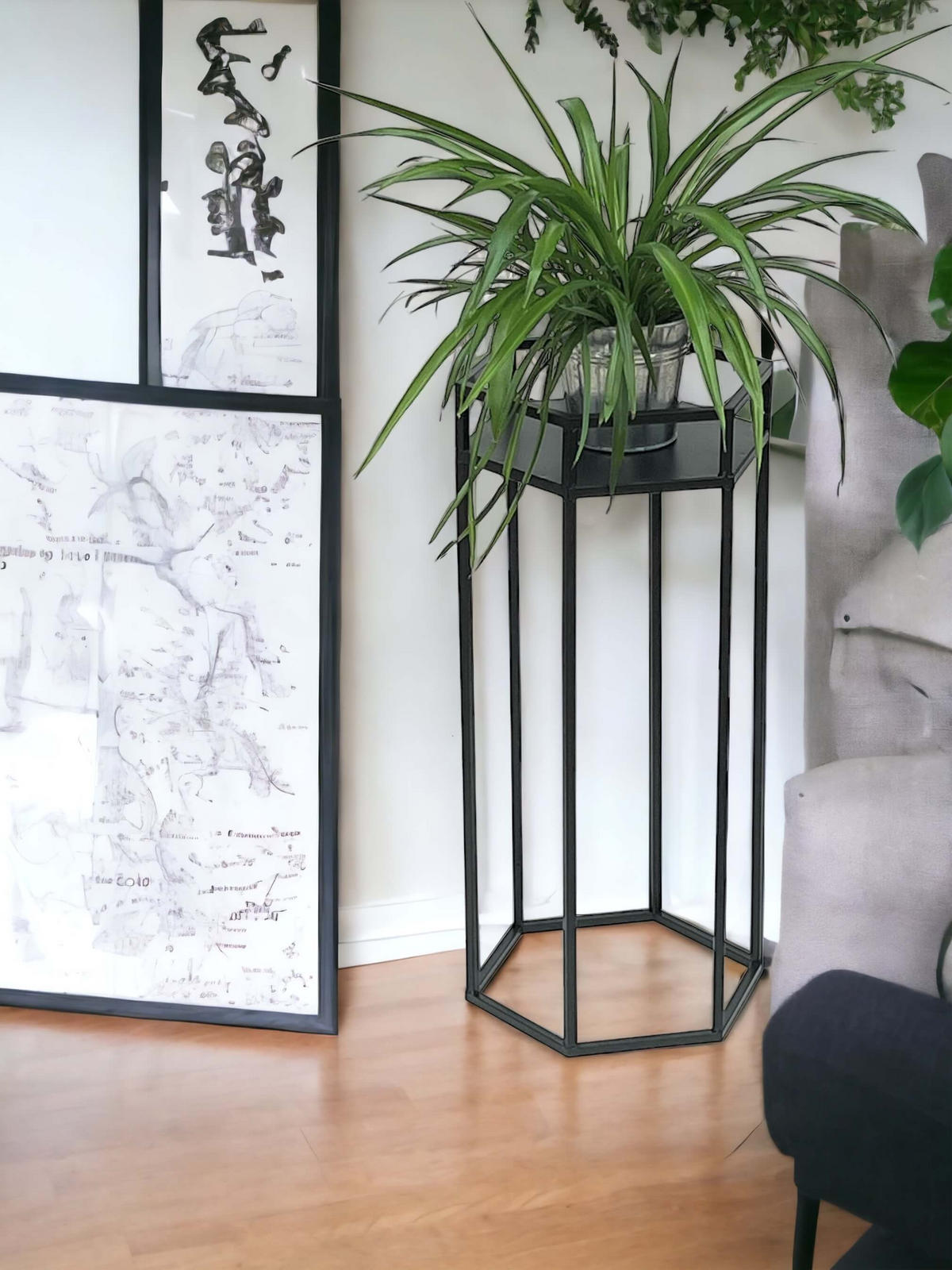 BLUMENHOCKER Metall Schwarz 6eck 60 cm - Schwarz, Metall (29/60/25cm) - DanDiBo