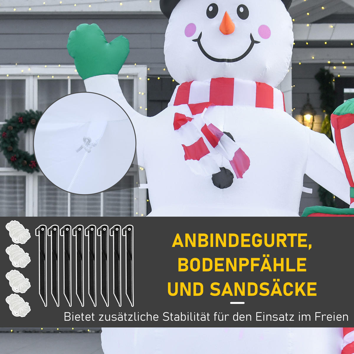 NAFUKOVACÍ vánoční dekorace 2,4 m sněhulák s LED osvětlením zahradní dekorace - bílá, plast (103/240/164cm) - HOMCOM