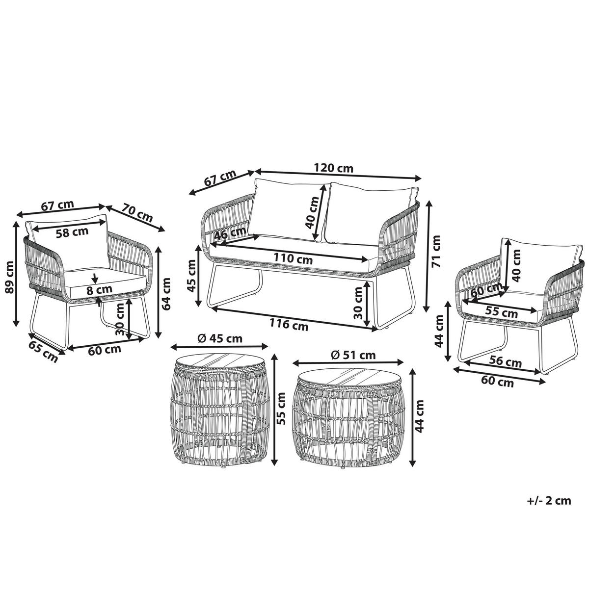 GARTENMÖBEL-SET 4-Sitzer Rattan Beige Ravello - Beige, Kunststoff - Beliani