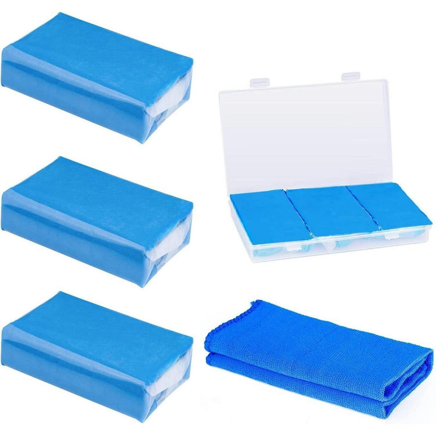 REINIGUNGSKNETE 3er Set mit Tuch und Box - Blau, Kunststoff (7/2/18cm)