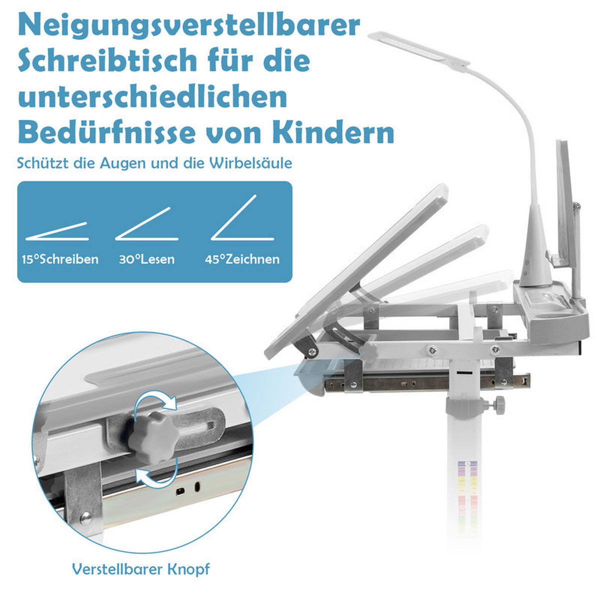 KINDERSCHREIBTISCH mit Bücherregal grau(2-tlg) - Grau, Metall (71/52/49cm) - COSTWAY