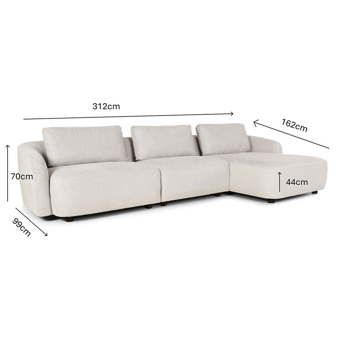 3-SITZER-SOFA Bergen Stoff Beige - Beige, Textil (162/78/312cm) - ebuy24