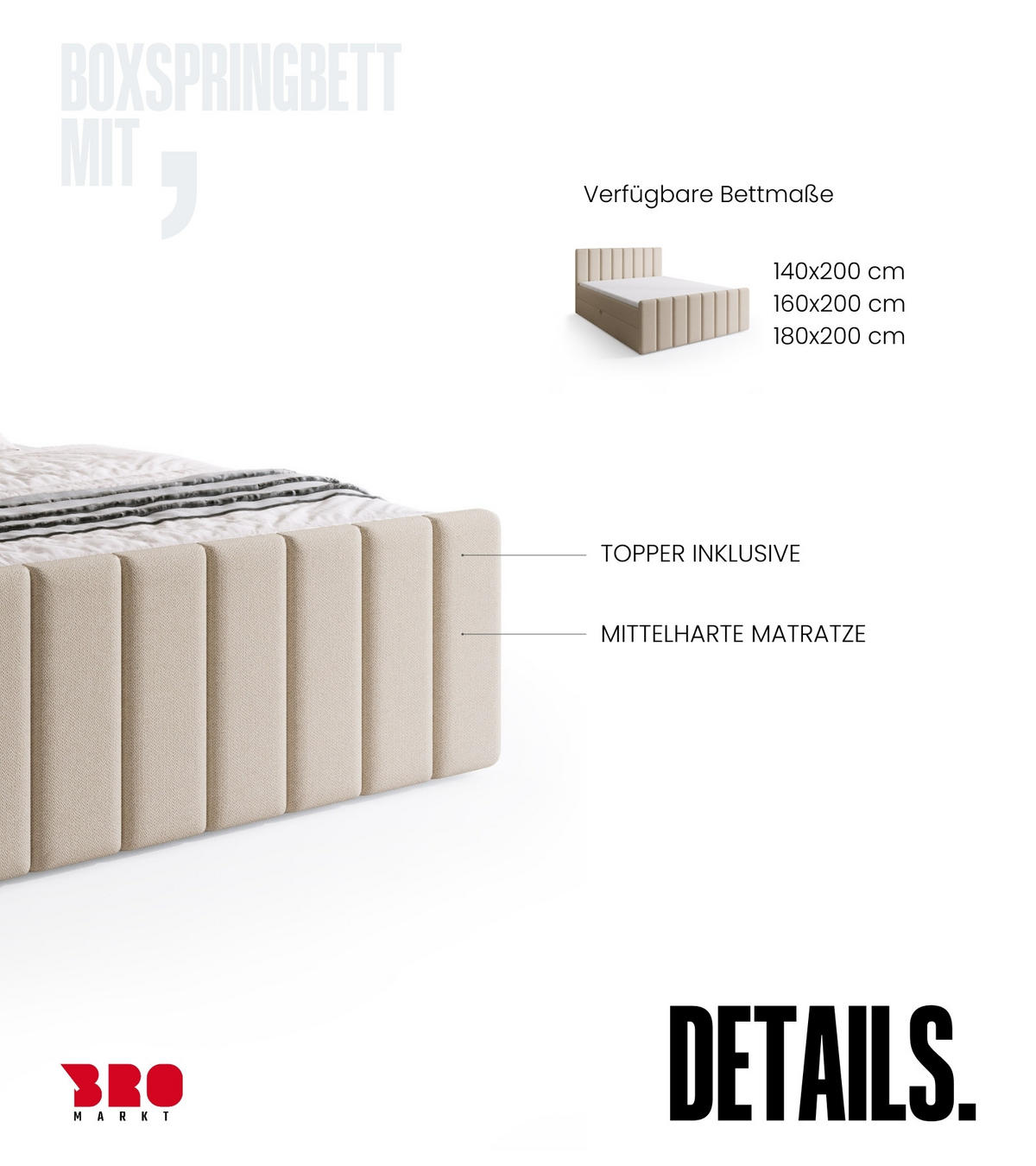 BOXSPRINGBETT Denver DUO mit Topper 160x200 Beige - Beige, Textil (160/200cm) - Bromarkt