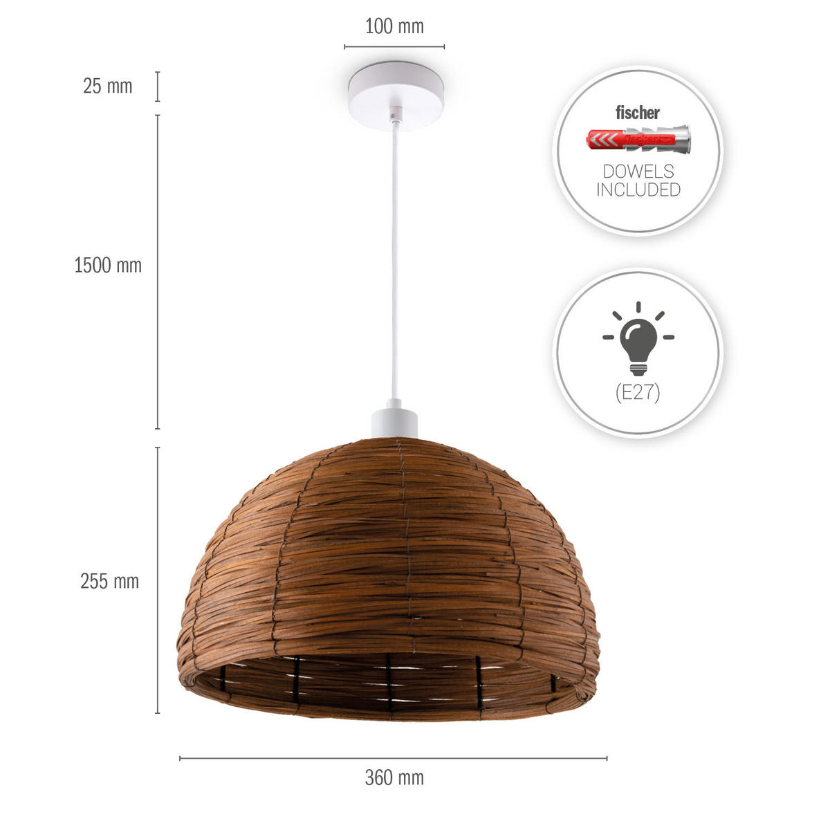 PENDELLEUCHTE Hugo Pd1 Gogo - Dunkelbraun/Weiß, Metall (36/36/25.5cm) - Paco Home