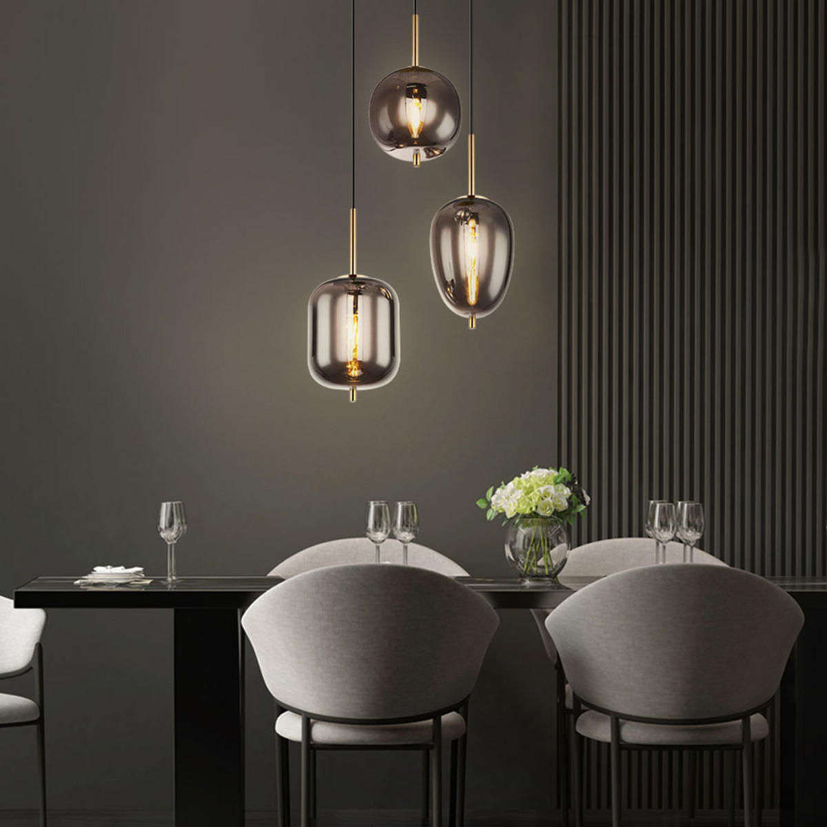 HÄNGELEUCHTE Glas Grau Messing - Grau, Glas (46/46/120cm) - Globo Lighting