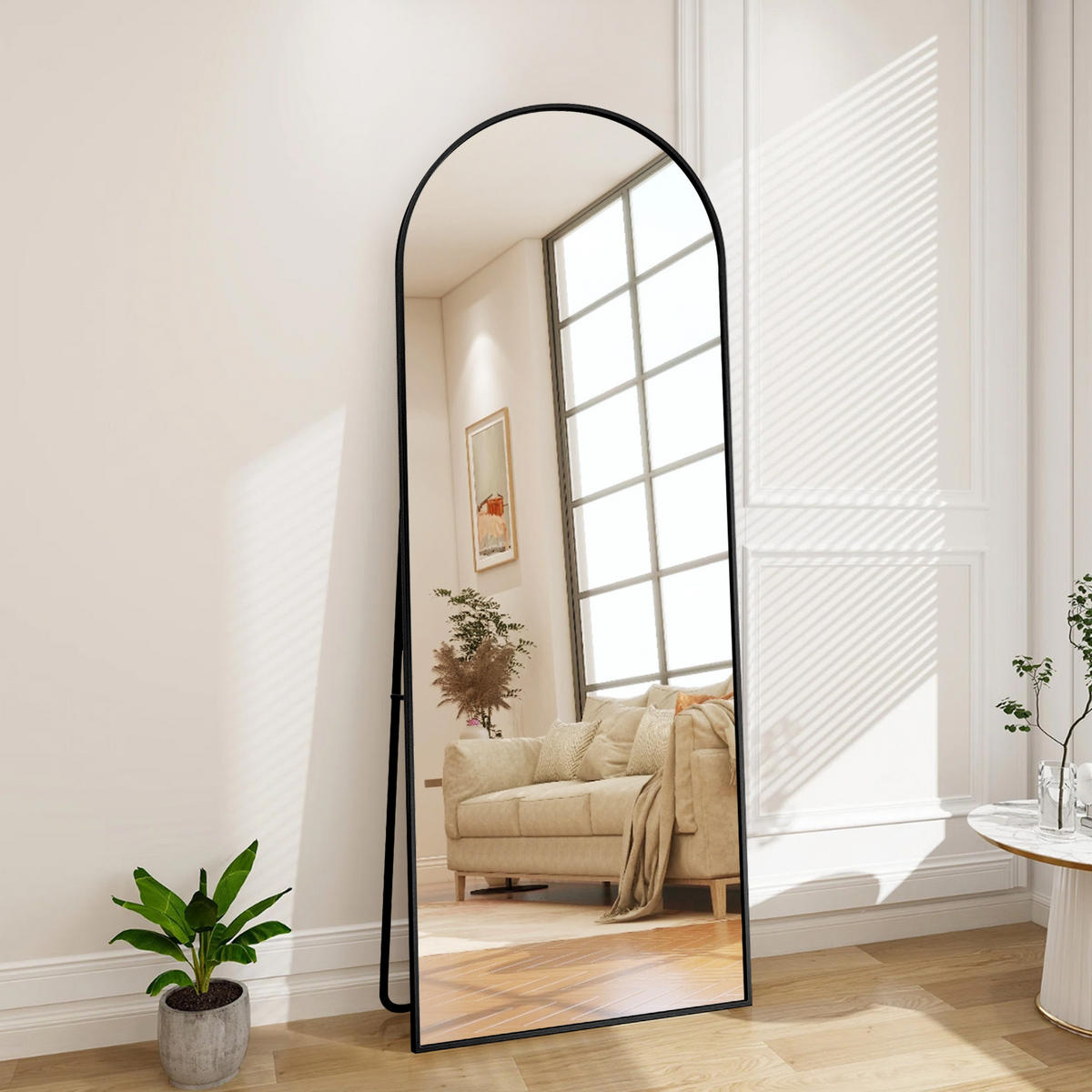 STANDSPIEGEL 164 x 54 cm, gewölbter Ganzkörperspiegel, freistehend/zur Wandmontage, Ankleidespiegel, schwarz - Schwarz, Glas/Metall (54/164/3cm) - WoodenAura