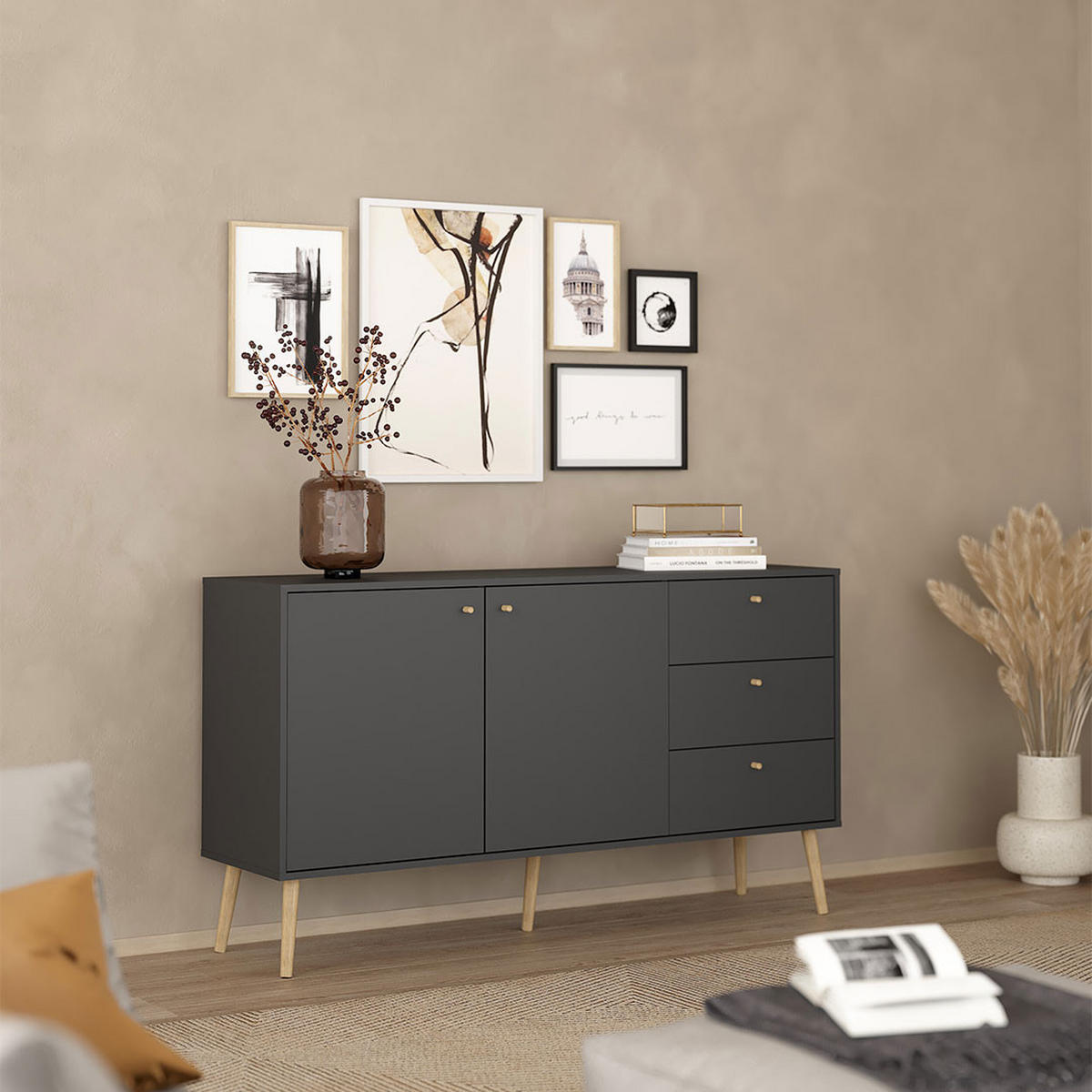 SIDEBOARD, Bodo, Grau, Holzwerkstoff, 148 x 40 x 82 cm - Grau, Holzwerkstoff (148/82/40cm) - ebuy24