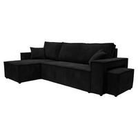 ECKSOFA Mit Schlaffunktion Und Pouf, Cordstoff Poso, Schwarz, Links, Best L Mit Pouf - Schwarz, Holz (244/145cm) - Kaiser Möbel