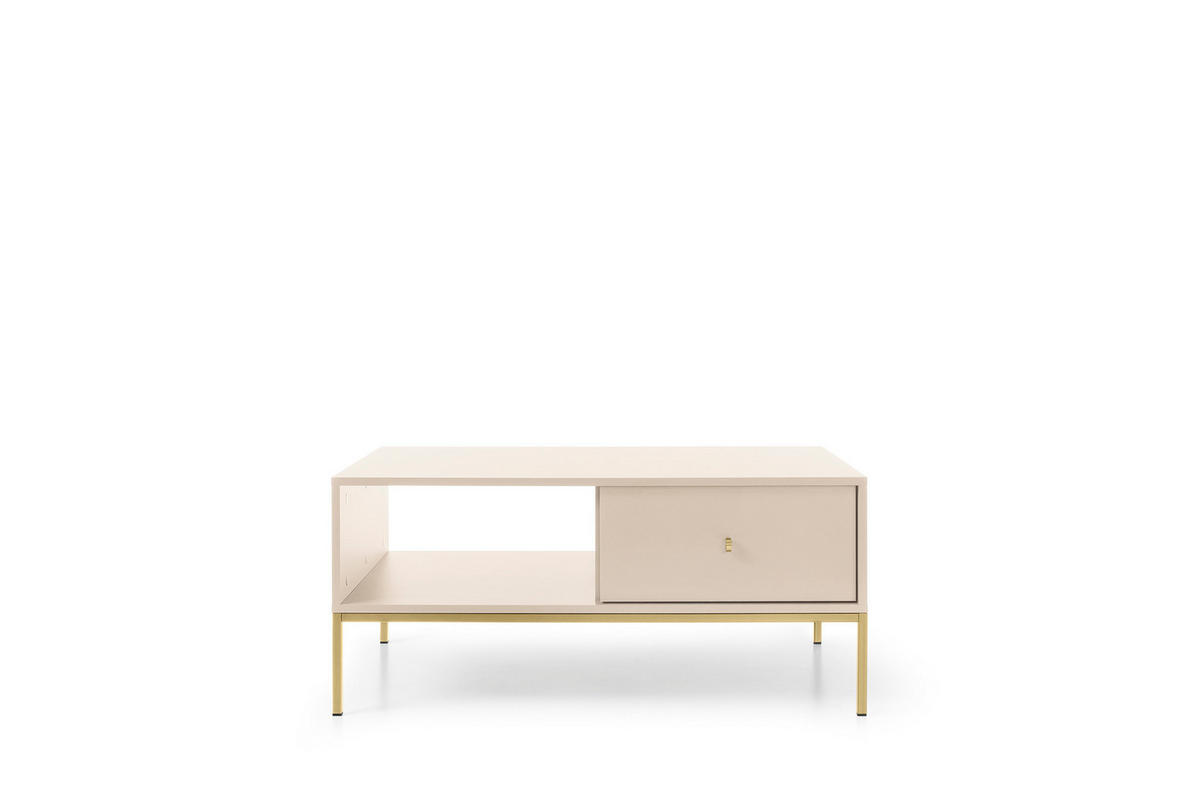 COUCHTISCH Molly Beige, Goldene Beine, Kaffeetisch mit Schubladen - Beige/Goldfarben, Holzwerkstoff/Metall (68/104/46cm) - Bettso