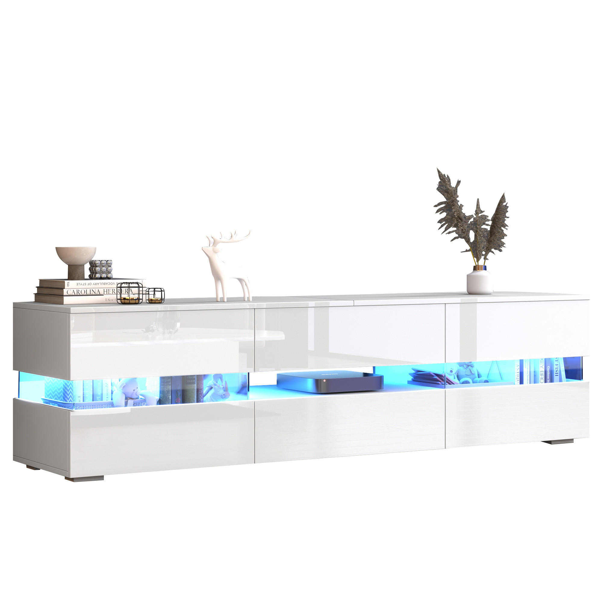 TV-LOWBOARD 160/39/45 cm mit LED-Beleuchtung und Push-to-Open - Weiß, Holzwerkstoff (160/45/39cm) - BEAOK