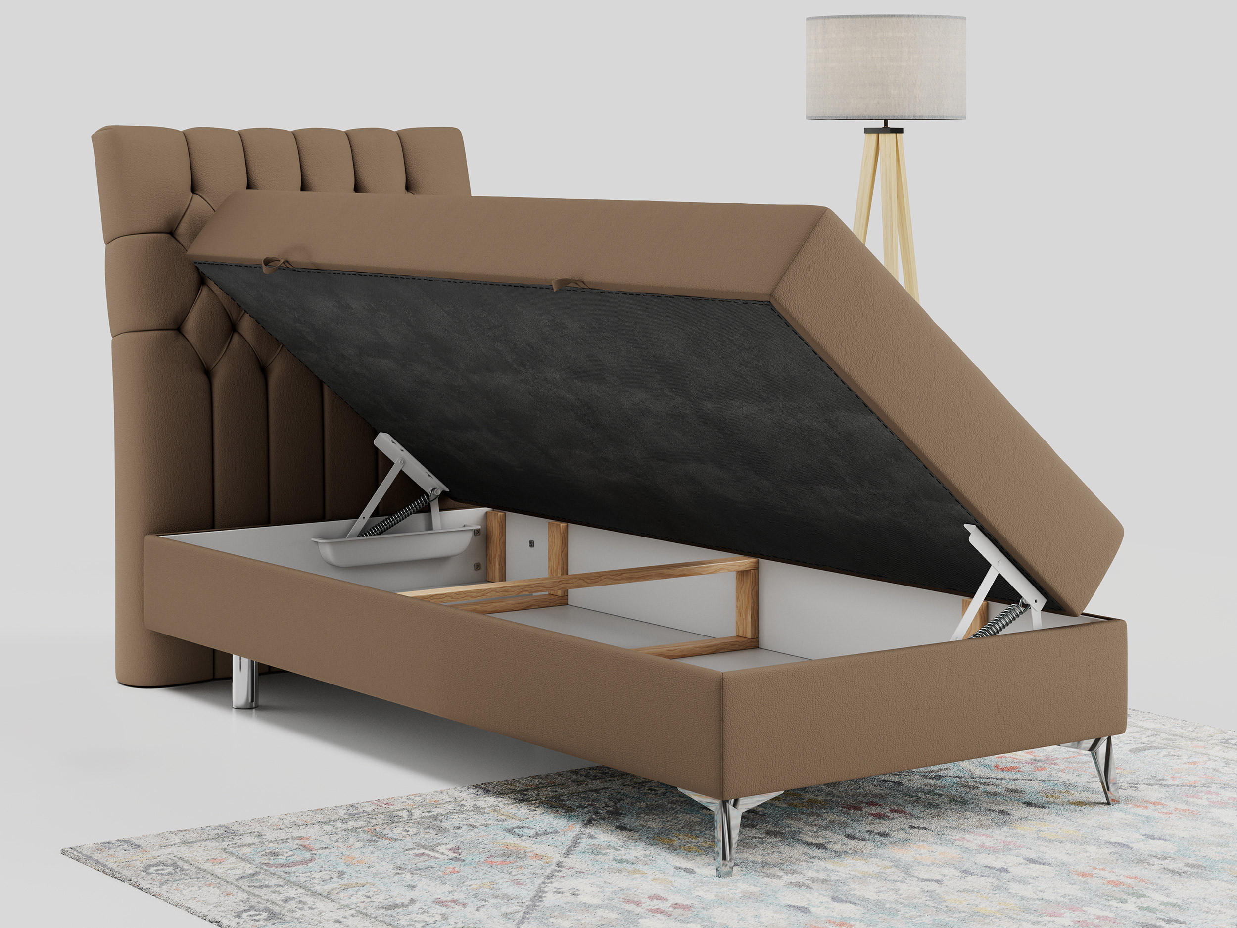 Thumbnail - MKS Boxbett, Braun, Textil, 1-Sitzer, H3, Rechteckig, 90x200 cm, Schlafzimmer, Betten, Boxspringbetten