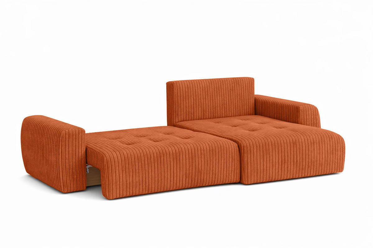 ECKSOFA Mit Schlaffunktion Und Bettkasten L-Form Ivo L, Cordstoff Poso, Kupfer, Rechts - Orange, Holz (250/142cm) - Kaiser Möbel