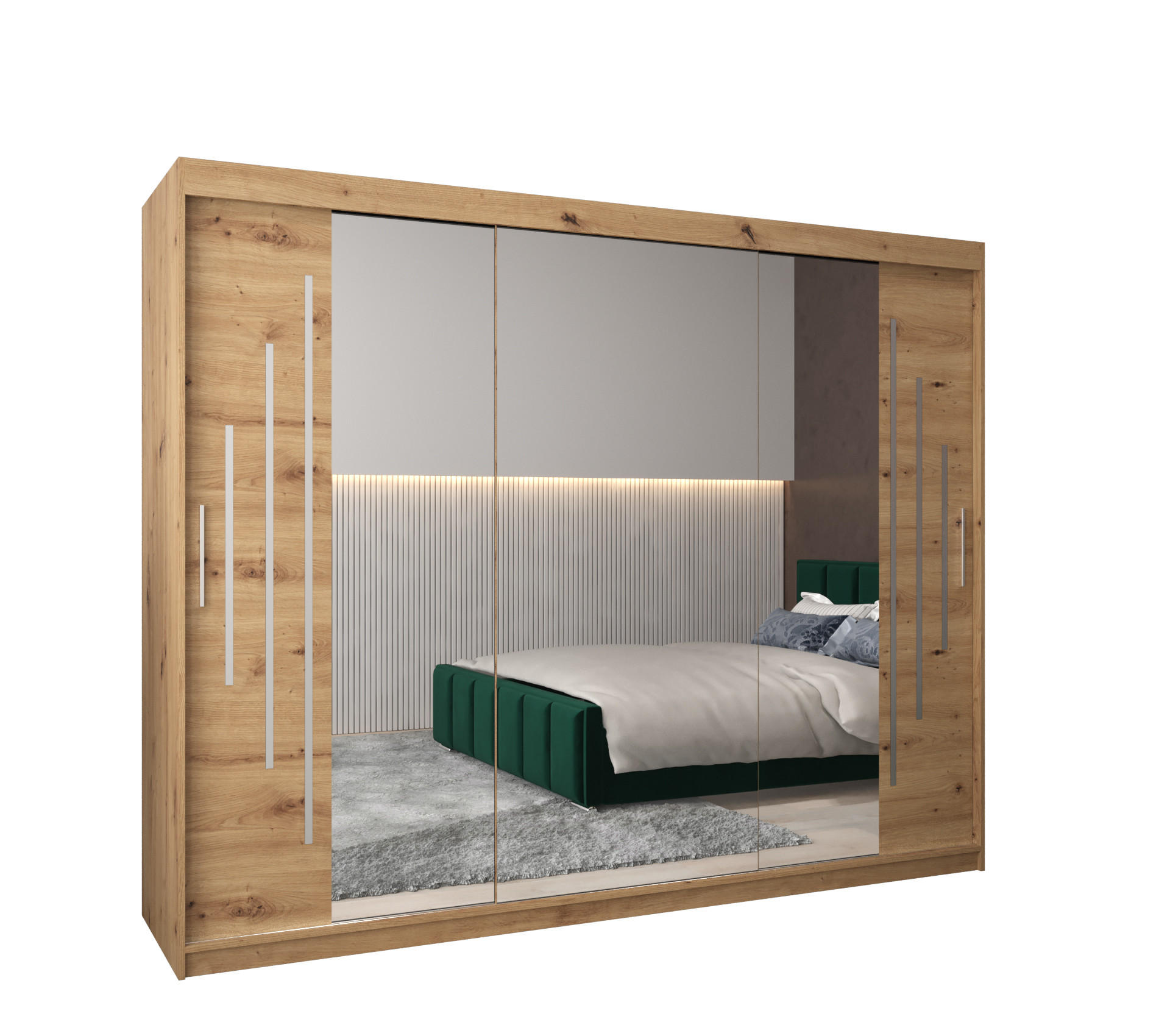SCHWEBETÜRENSCHRANK 200/250/62 3-türig - Silberfarben/Eiche Artisan, Holz/Kunststoff (250/200/62cm) - Abiks Möbel