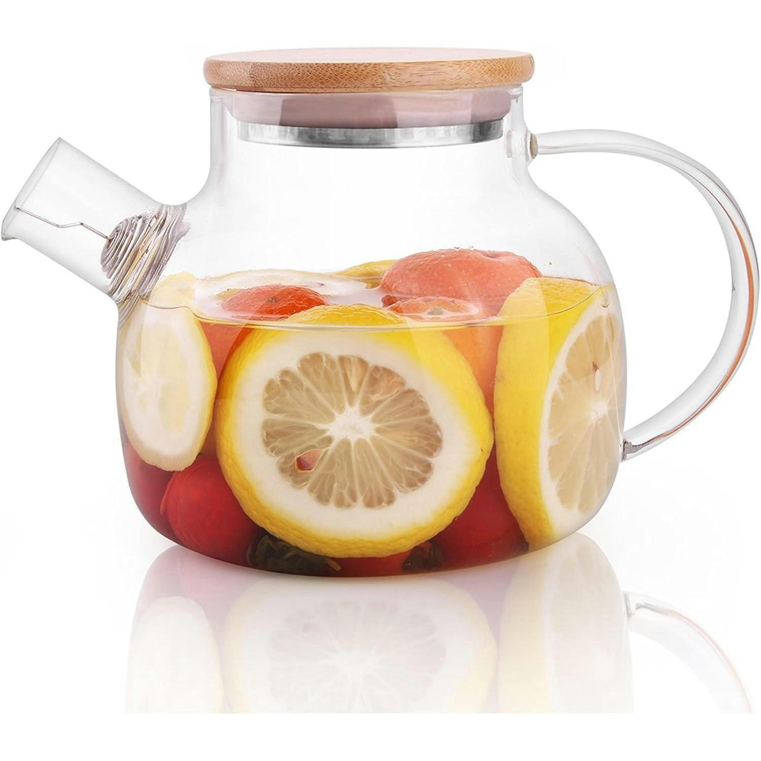 TEEKANNE Glas mit Siebeinsatz 600ml Herdplattensicher Bambusdeckel - Transparent, Glas (12.9/10.9cm)