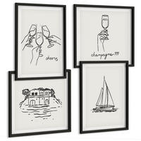 BILDER SET 4er Set - 50x50 cm & 40x60 cm Schwarzer Rahmen - Haus am Wasser, Toastsegelboot - Schwarz, Kunststoff (50/50cm) - TULUP