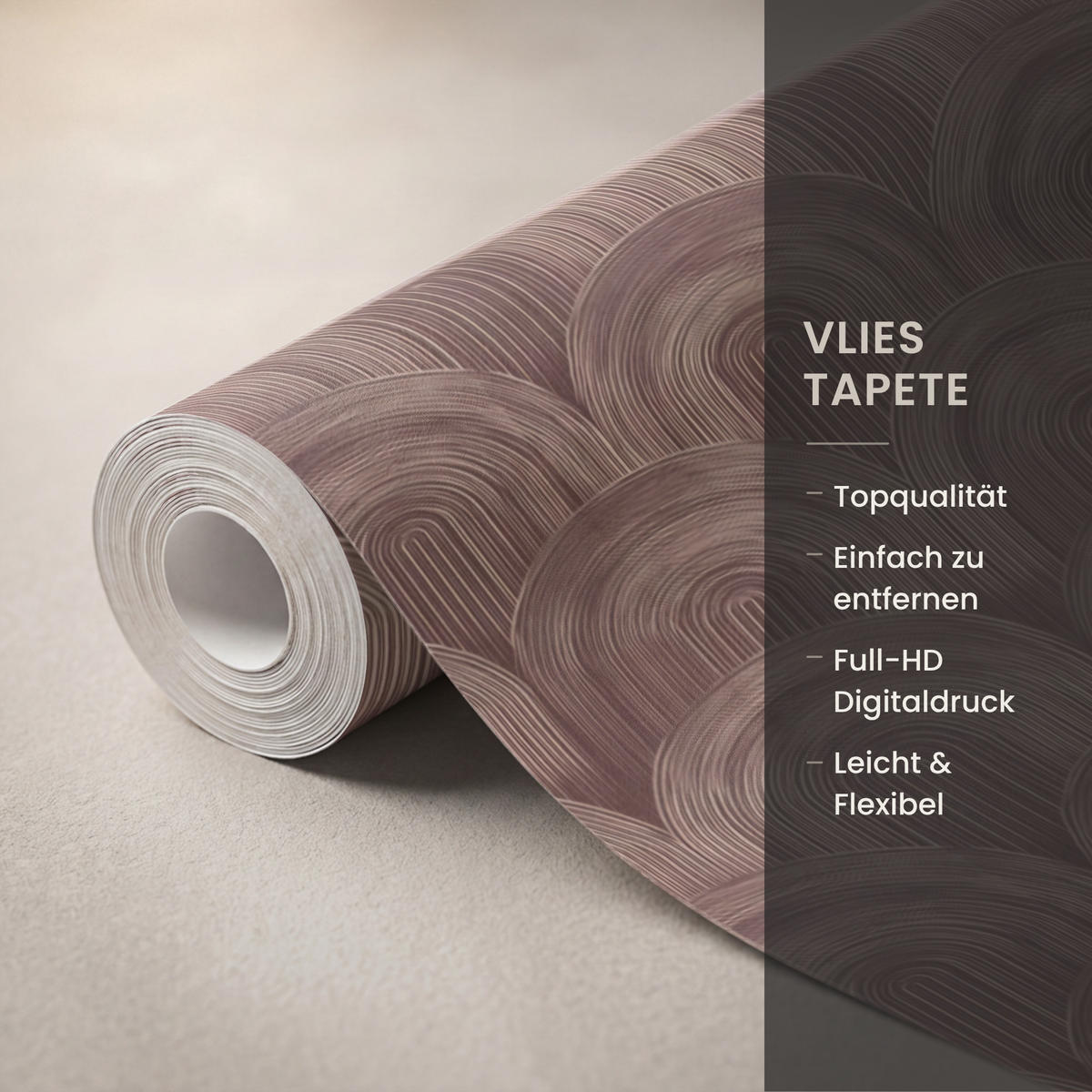TAPETE - Rhythmic - Aufschlag - Braun - 100x260 cm - Dunkelbraun, Papier (100/260cm) - OnlyWow