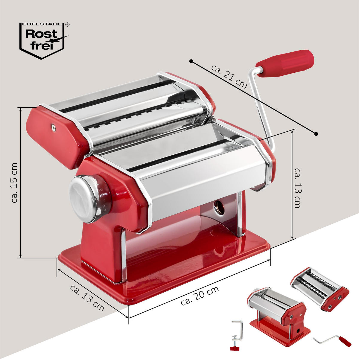 NUDELMASCHINE, rot, Edelstahl - Rot, Metall (21/20/15cm) - bremermann