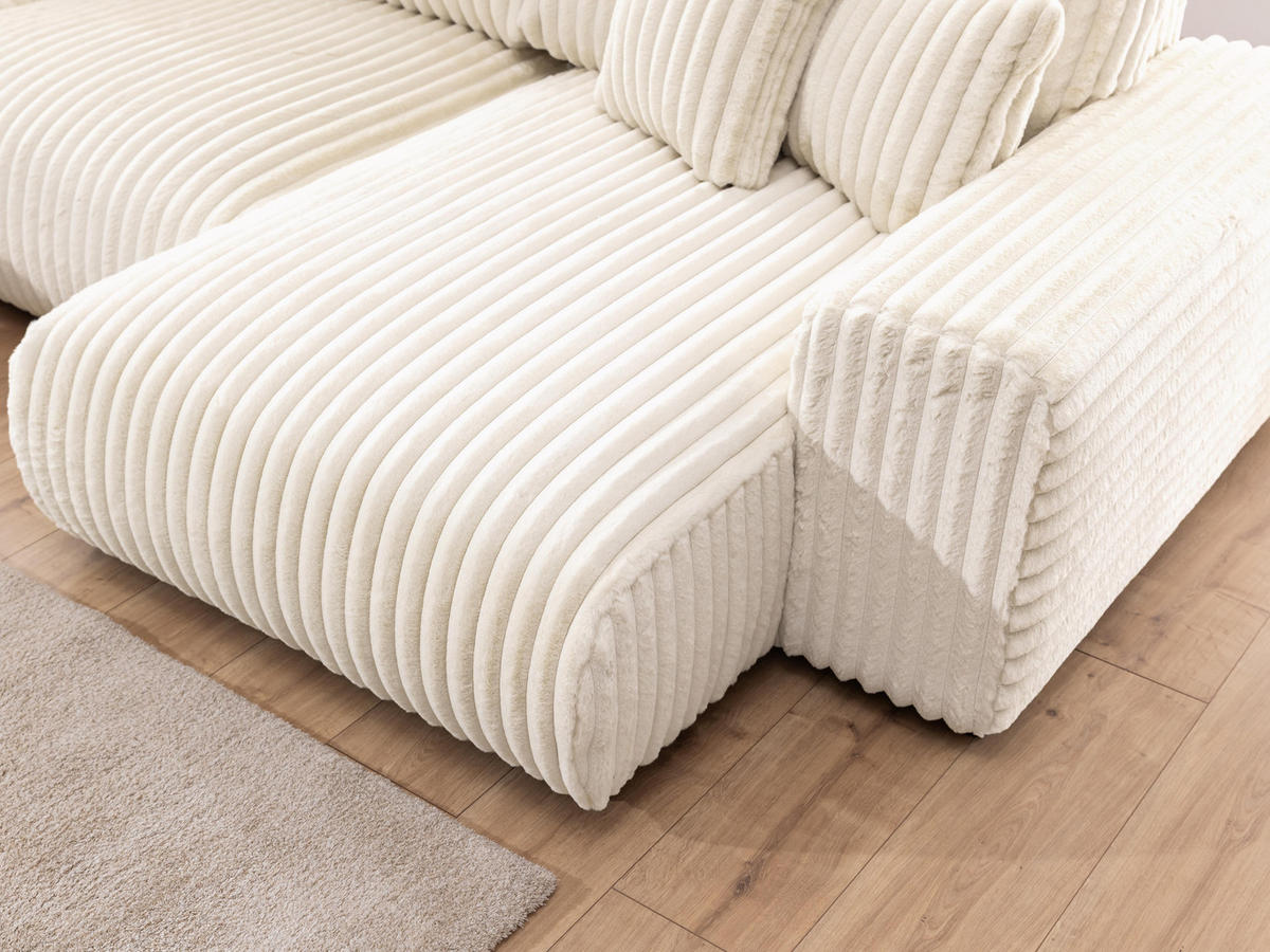 WOHNLANDSCHAFT Mollis Hellbeige Plüschcord im XXL-Format - Ottomane Rechts - Beige/Schwarz, Holz/Kunststoff (316/77/194cm) - S-Style Möbel