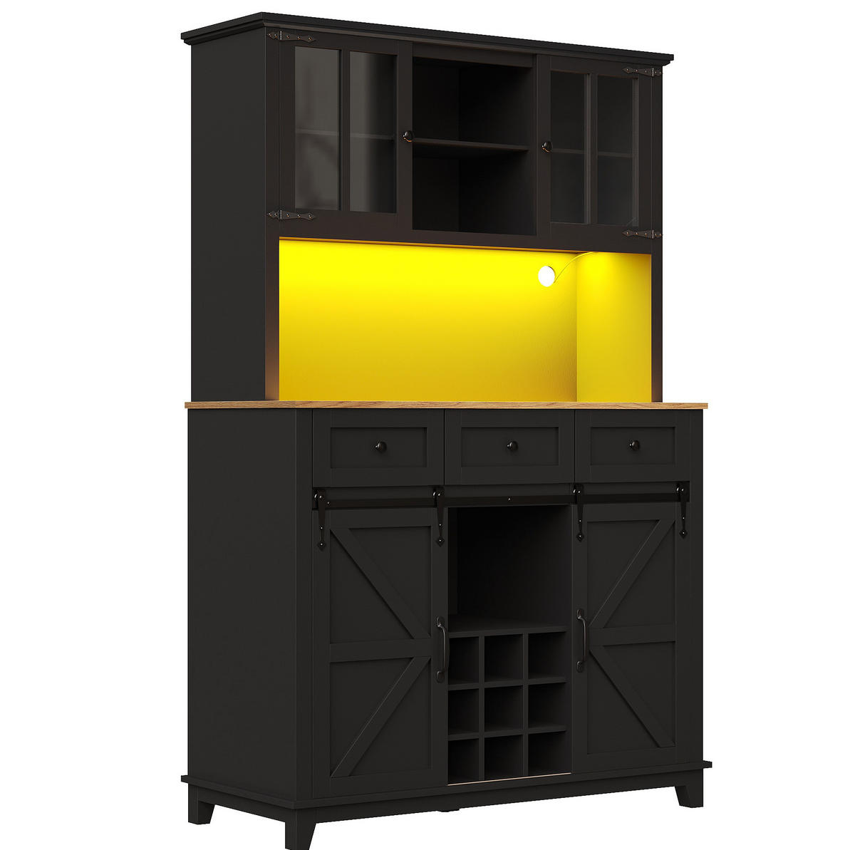 KUHINJSKI ormar, 105/38,4/180 cm, MDF crni, s LED rasvjetom - crna, drvni materijal (105/180/38.4cm) - BEAOK