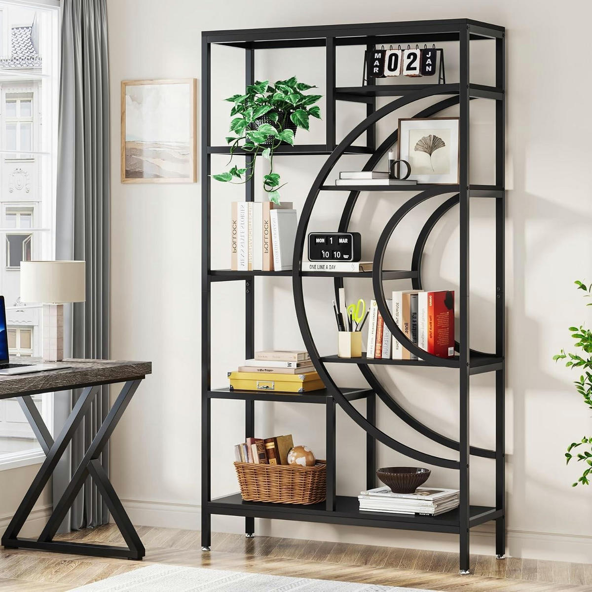 BÜCHERREGAL Geometrisch 179cm Schwarz - Schwarz, Metall (100/179/30cm)