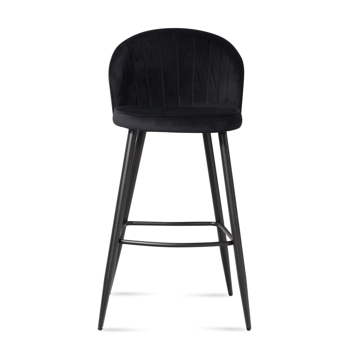 BARHOCKER Samt Lehne Skandi-Stil Stoff Metall Gepolstert, Schwarz 53x56x103 cm - Schwarz, Textil/Metall (53/103/56cm) - KADIMA DESIGN