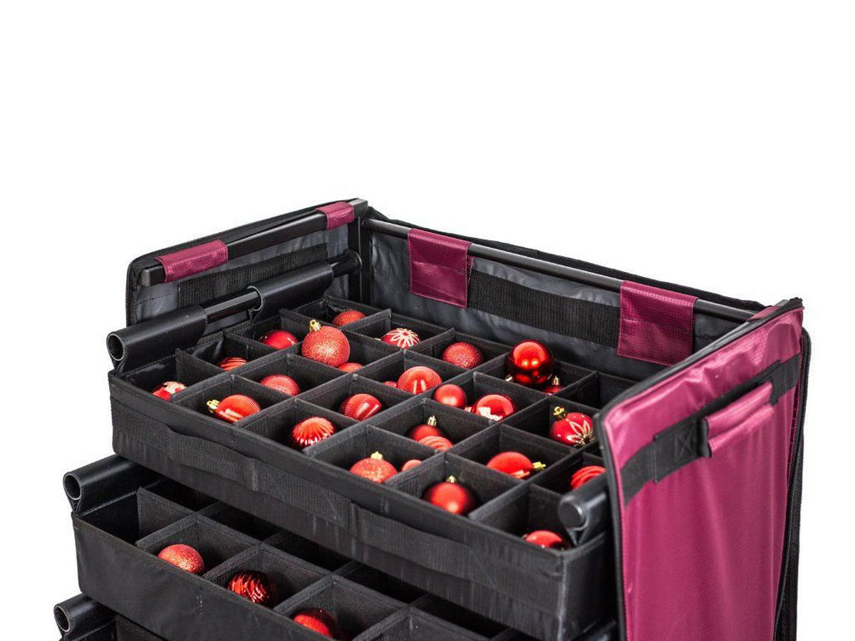 AUFBEWAHRUNGSBOX für Weihnachtskugeln mit Rollen und Schubladen 120 Stück - Schwarz/Dunkelrot, Textil/Metall (68/100/41cm) - LAALU