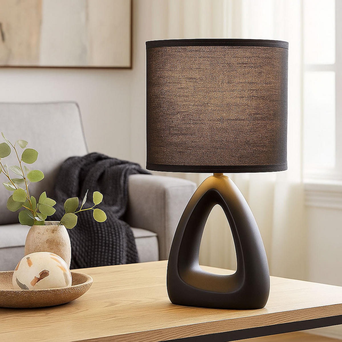 TISCHLEUCHTE Keramik Schwarz 2er Set - Schwarz, Textil (17/10/30cm) - Globo Lighting