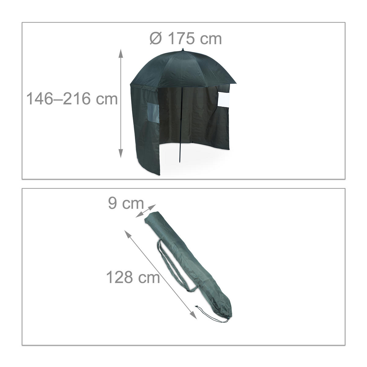 RYBÁRSKY stan - tmavozelená, kov/textil (175/175cm) - Relaxdays
