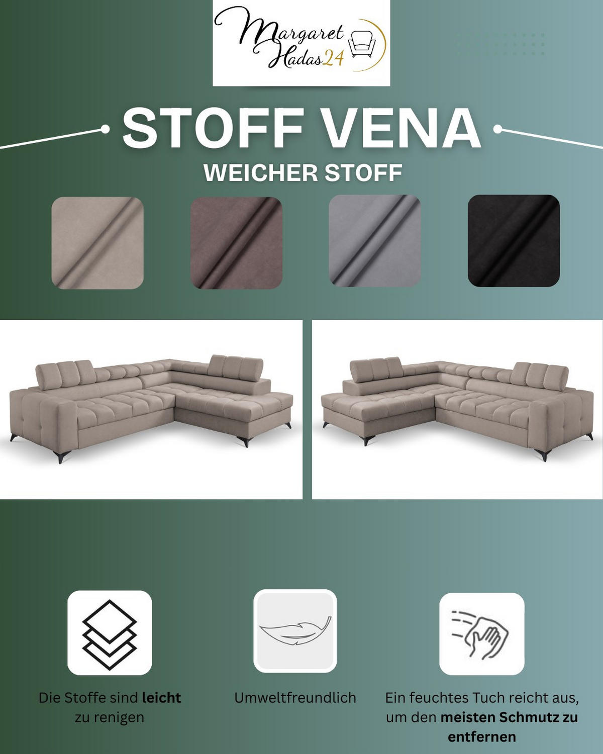 ECKSOFA Andrea L-Form mit verstellbaren Kopfstützen Schlaffunktion Bettkasten 267 cm links rosa - Rosa, Kunststoff (106/267cm) - Margaret Hadas24