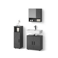 BADMÖBEL-SET Ronco Anthrazit Hochglanz 3 Teile - Schwarz Hochglanz/Anthrazit, Holzwerkstoff (60/95/30cm) - Livinity®
