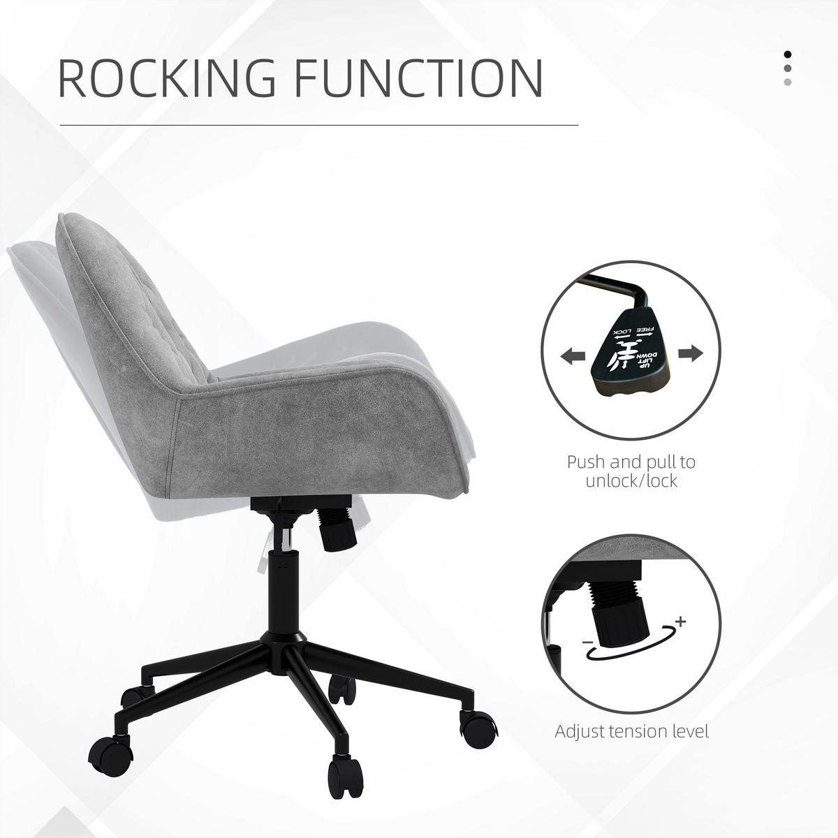 BÜROSTUHL Schreibtischstuhl mit Wippfunktion höhenverstellbar Computerstuhl - Hellgrau, Metall (61/91/60cm) - Vinsetto