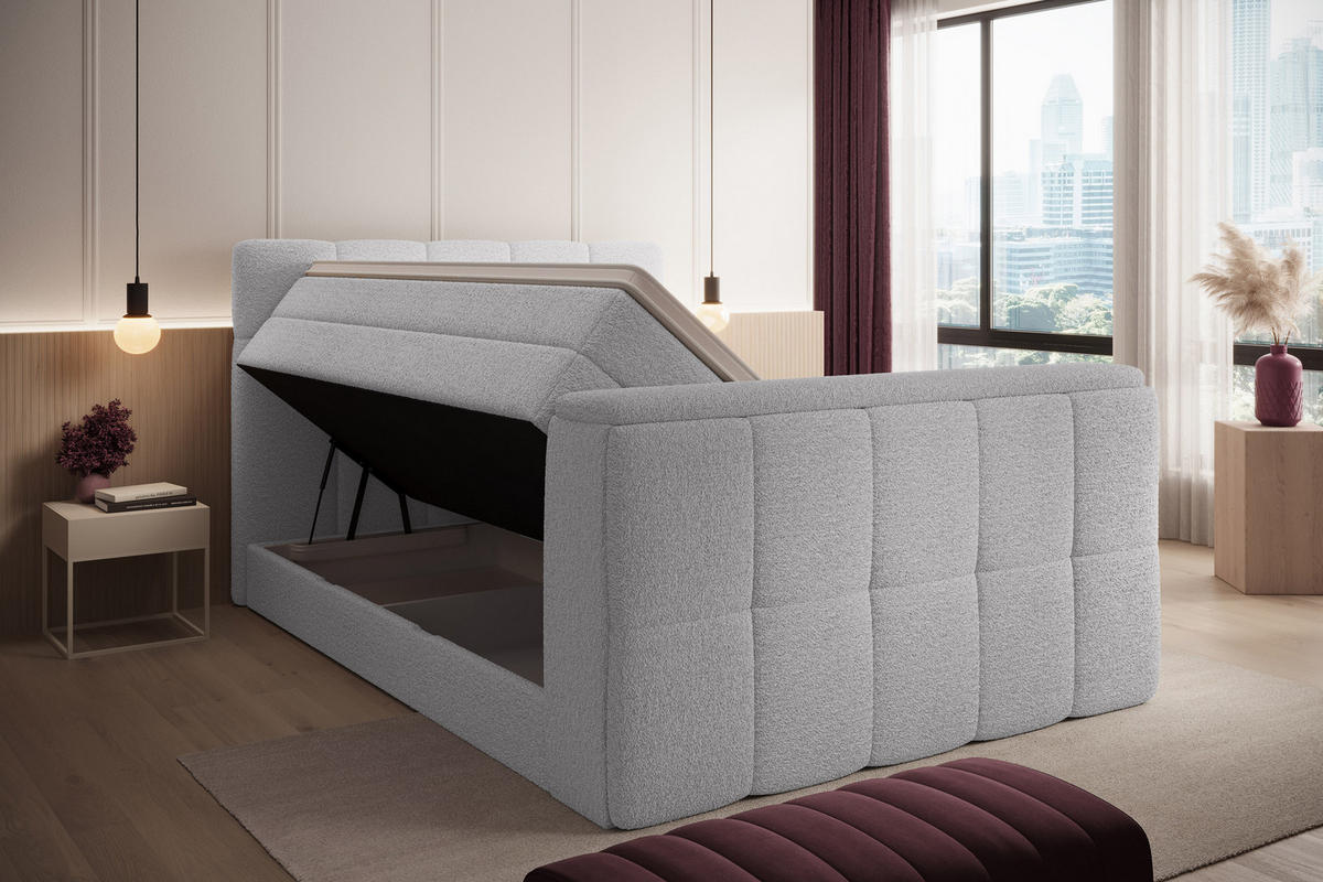 BOXSPRINGBETT Madison 3 hellgrau 180/200 H2/H3 mit TV-Lift - Hellgrau, Textil (180/200cm) - wonello